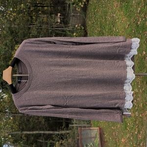 Sanifer Women Lace Long Sleeve Tunic Top Blouse In Coffee Brown NWT